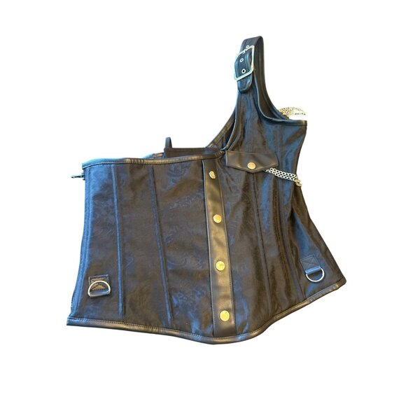 Steampunk Gothic Black Corset With Chains & Lace-Up Back XL Sexy - Picture 6 of 6